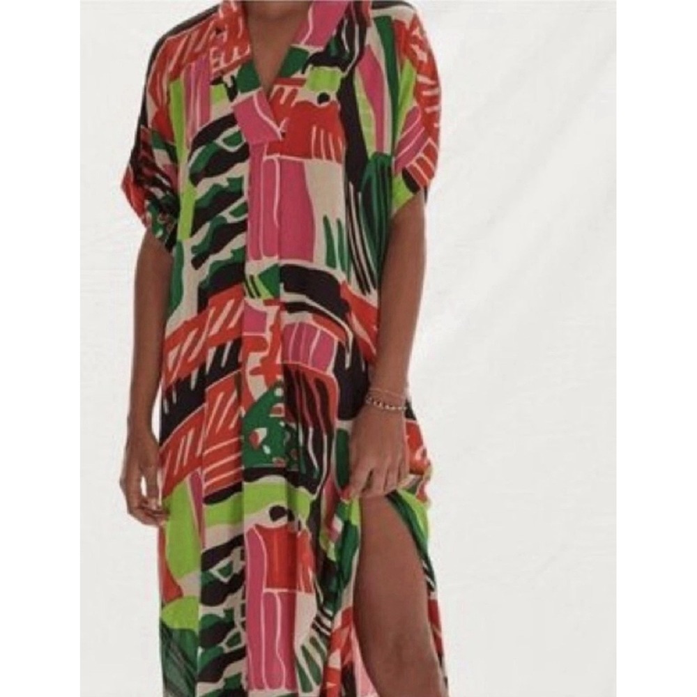 Bel Kazan Anthropologie Kaftan Maxi Dress XS/S Multi Oversized Boho Art To Wear
